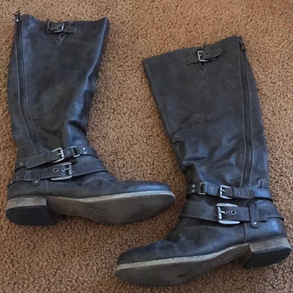 Grey Knee High Boots